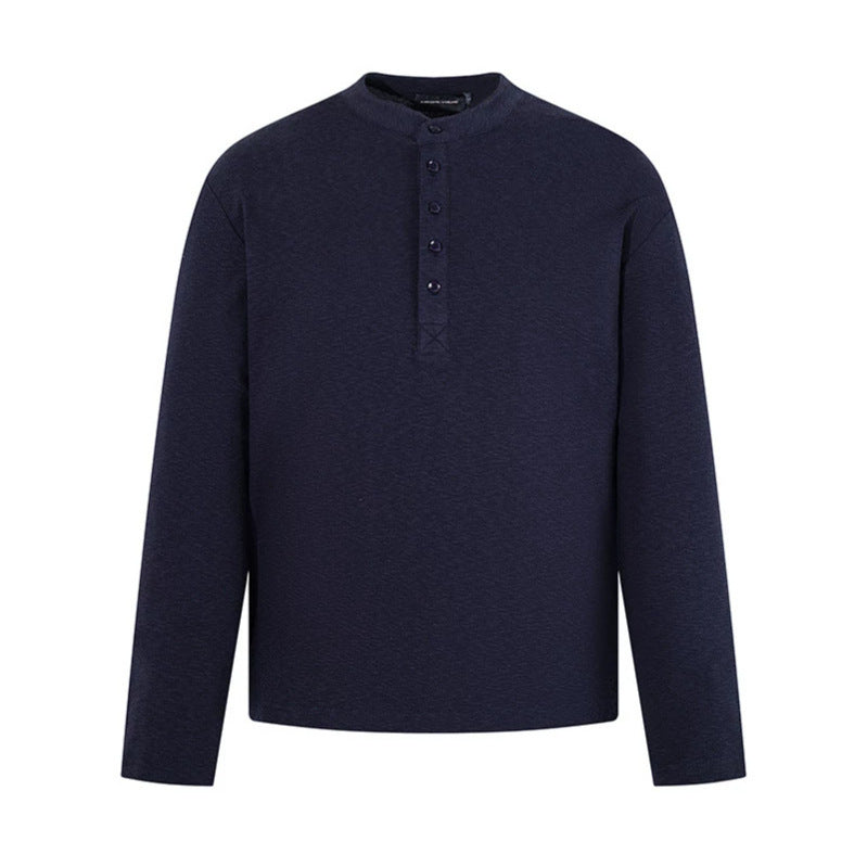 Men's Long Sleeve Henley Shirt with Stand Collar and Button Closure made of Textured Jersey Amarae