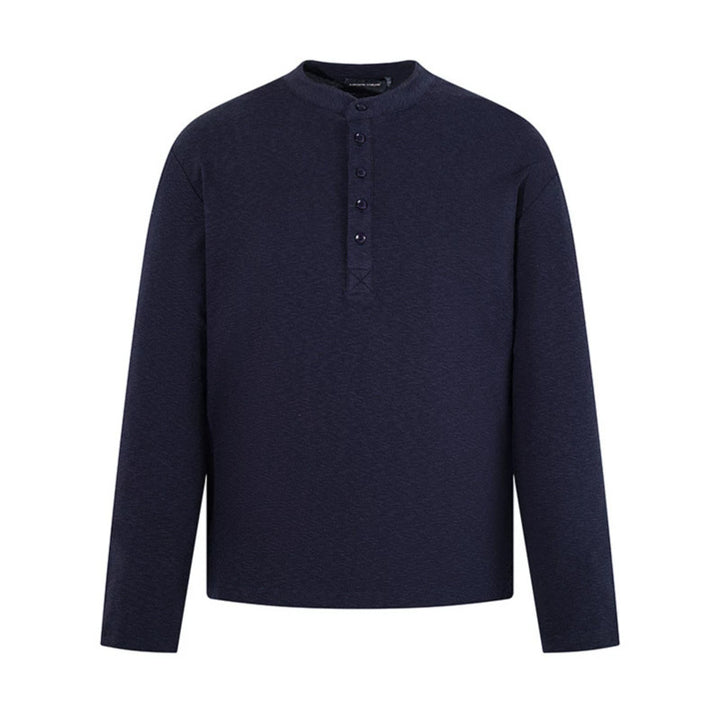 Men's Long Sleeve Henley Shirt with Stand Collar and Button Closure made of Textured Jersey Amarae