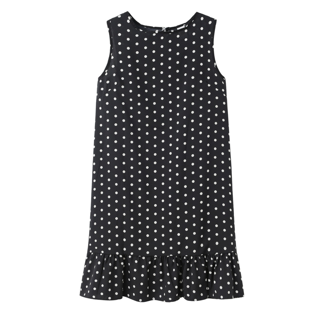 Summer polka dot shift dress for women with ruffle hem Lune London