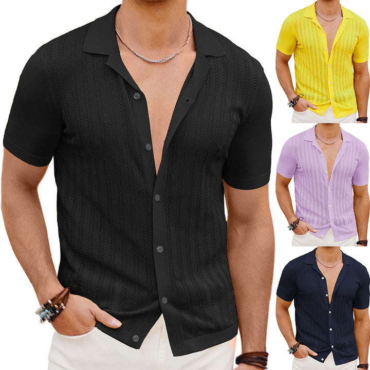 Short Sleeve Knit Shirt for Men with Textured Design Amarae