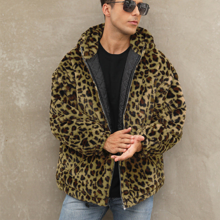 Men's Cozy Fleece Jacket In Leopard Pattern Chic Und Stil