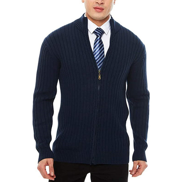 Men's knit jacket with modern zip closure details and a fine ribbed pattern Lune London