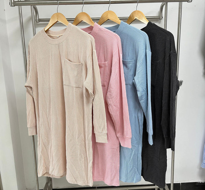 Casual long dress for women with long sleeves, practical pockets, and modern structured design Lune London