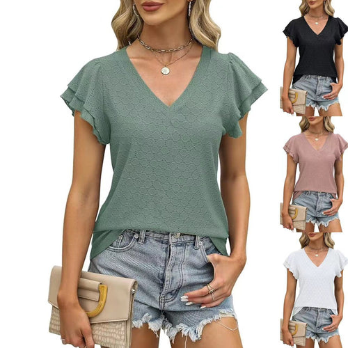 V-neck women's T-shirt with ruffle details Amarae