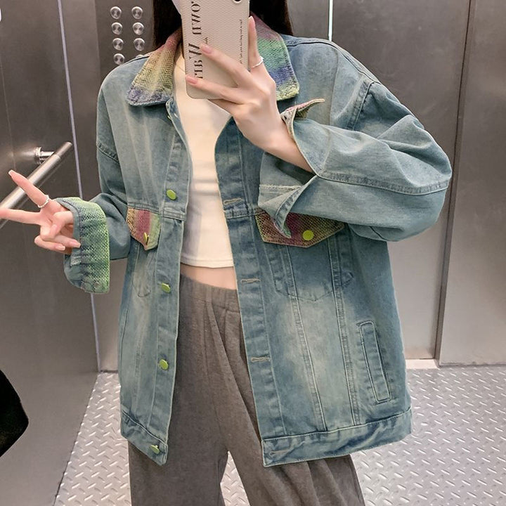Veste en denim surdimensionnée pour femmes avec accents colorés Chic & Stil