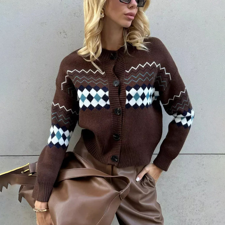 Women Trendy Knit Vest with a Unique Scottish Pattern and Chic Button Details