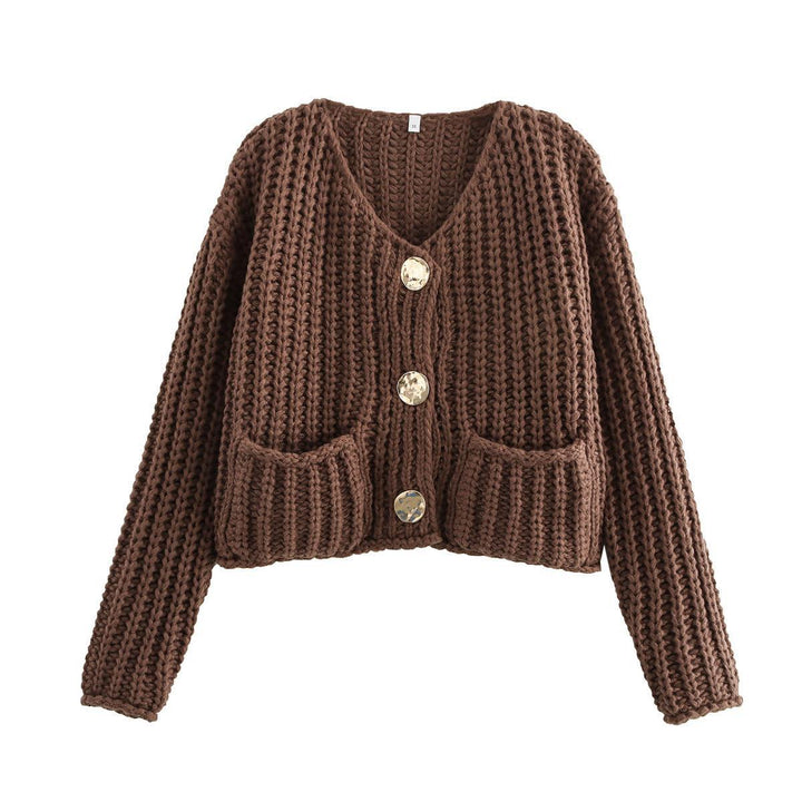 Knit jacket for women with decorative buttons and side pockets Lune London