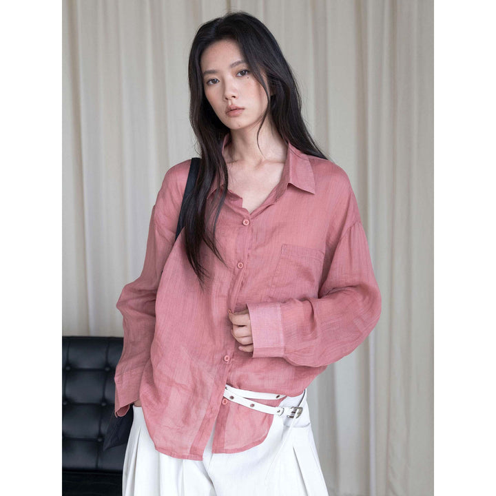 Women's Light Oversized Linen Blouse with Chest Pocket Amarae