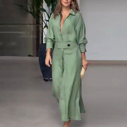 Shirt dress for women with a belt at the waist and side slits Amarae