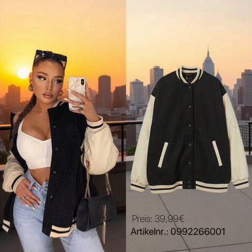 Veste de collège décontractée pour femmes avec des accents de manche contrastants et des poches pratiques Chic & Stil