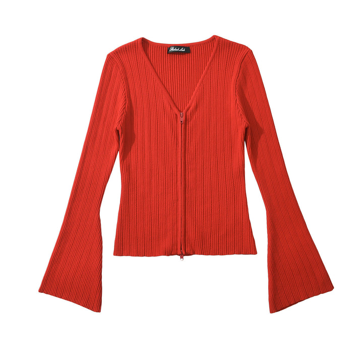 Mesh top for women with plunging V neckline and zipper Lune London