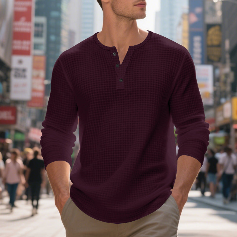 Casual long sleeve Henley T-shirt for men with textured design Lune London