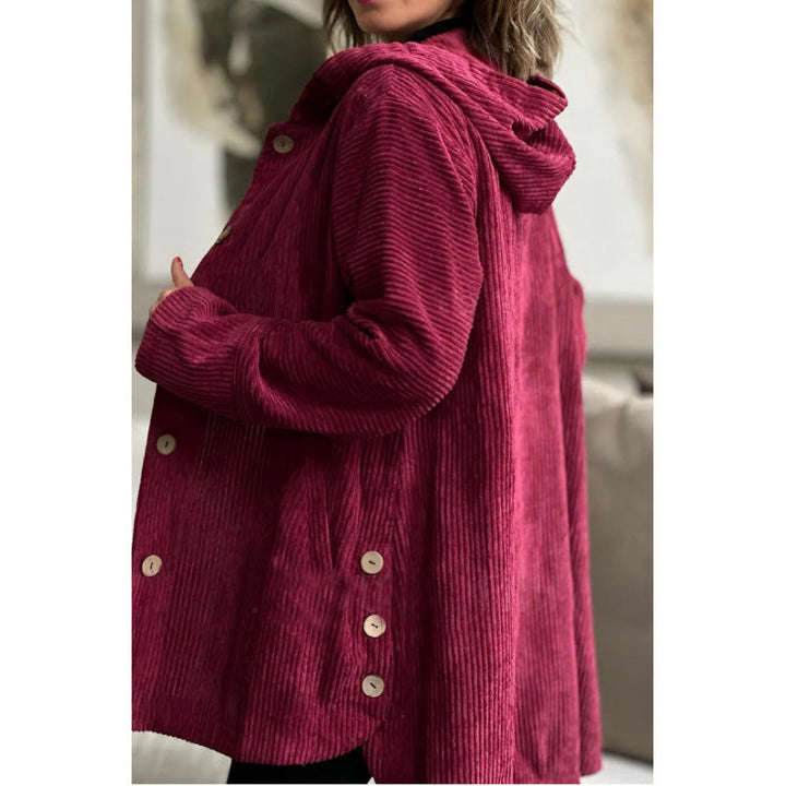 Amarae | Jacket with Hood - Cord - Loose Fit - Medium Length - Button Details