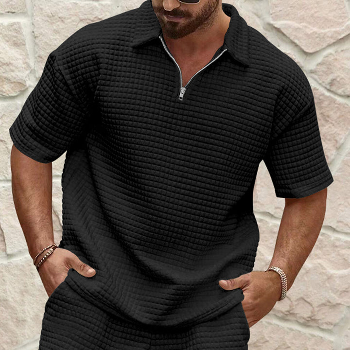Casual short sleeve polo T-shirt for men with textured design Lune London