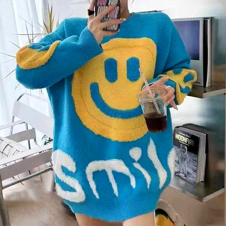 Pull en maille décontracté pour femmes avec motif smiley Chic & Stil