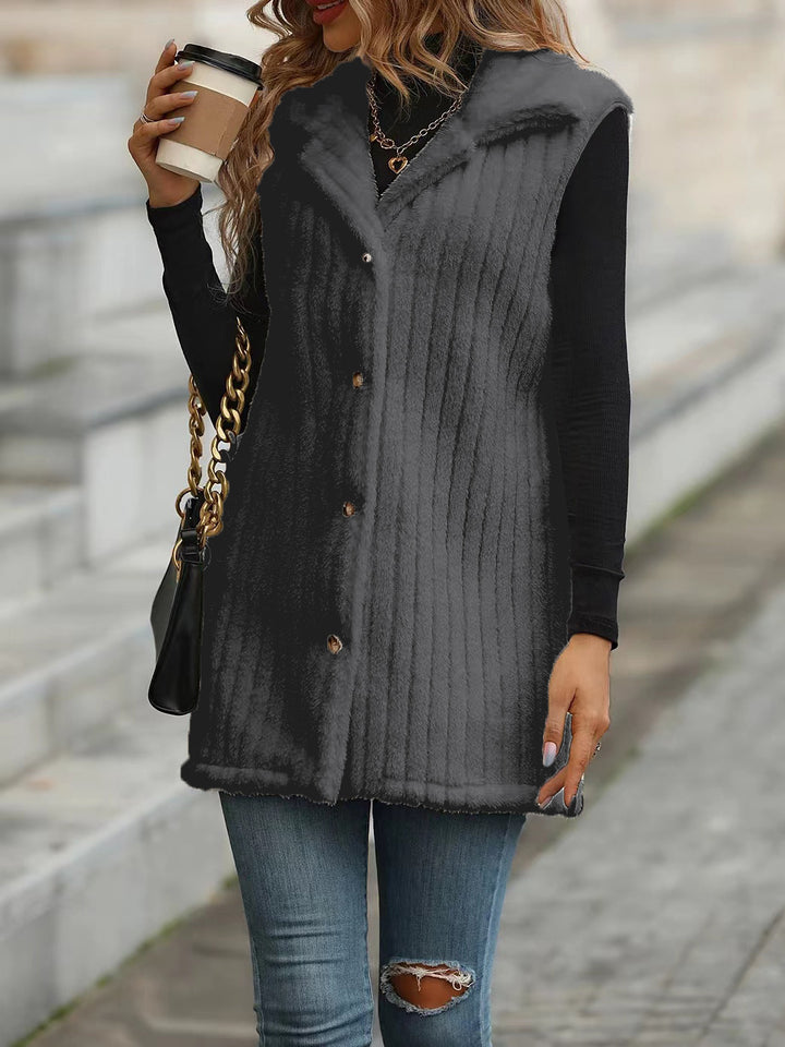 Ladies Cozy Long Sleeve Gilet with Button Placket and Structured Design Lune London