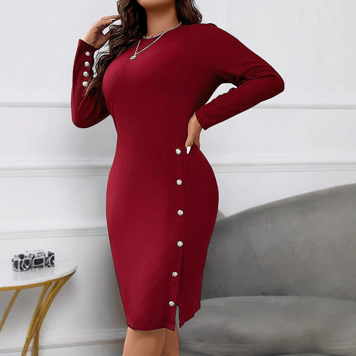 Long sleeve long dress for women fitted with button placket Lune London