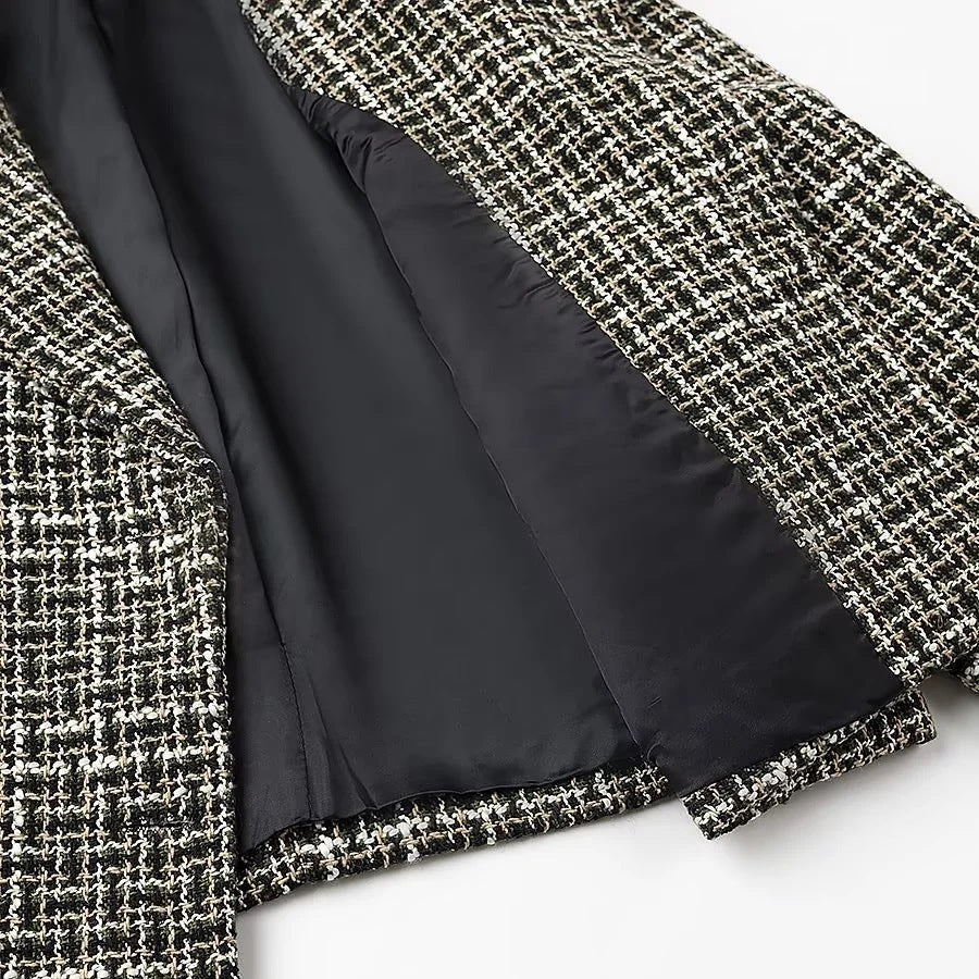 Women’s short blazer in boucle tweed with boxy cropped silhouette and decorative buttons Amarae