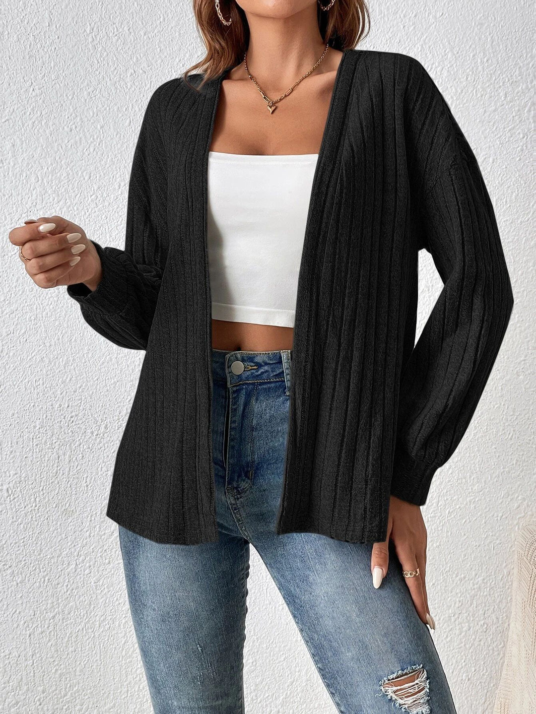 Women casual knitted cardigan with ribbed texture Lune London