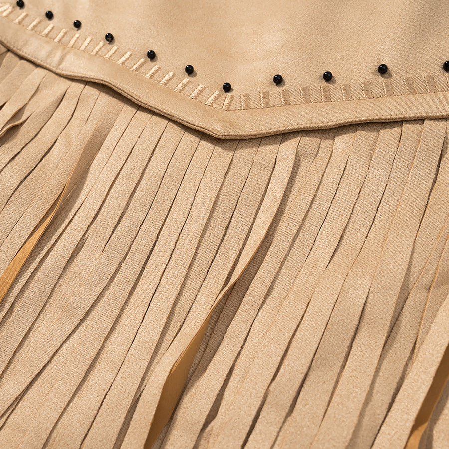 Fringed jacket for women with decorative studs and zipper Lune London