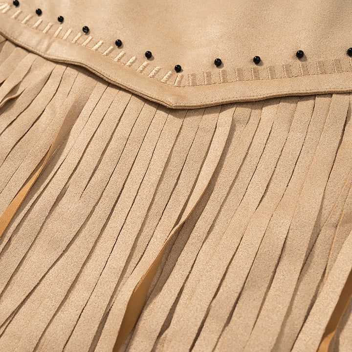 Fringed jacket for women with decorative studs and zipper Lune London