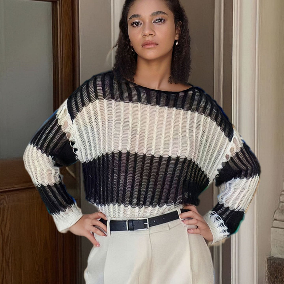 Thick knit sweater for ladies with a modern striped pattern Lune London