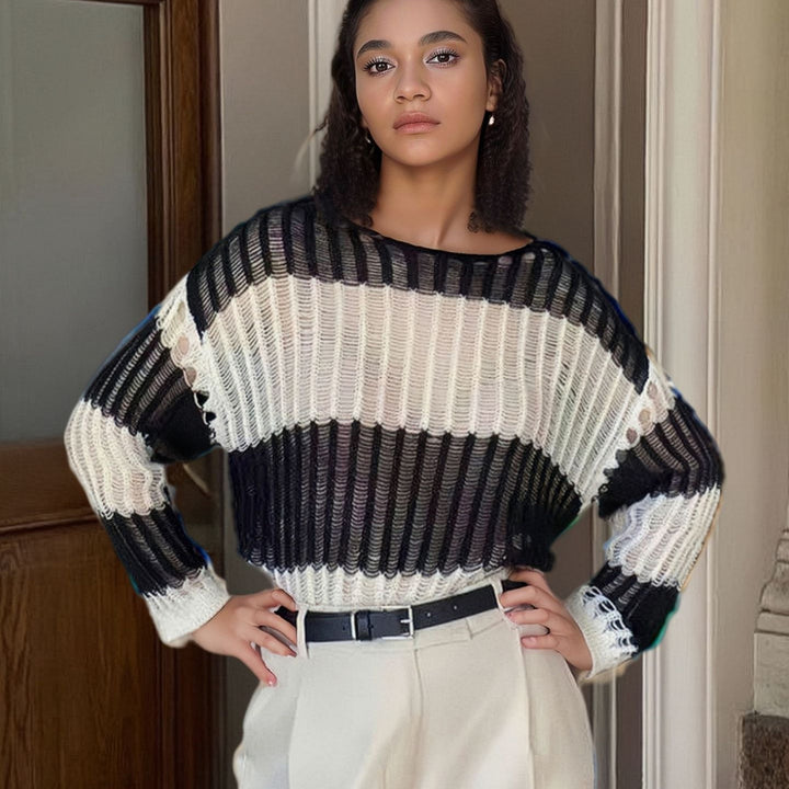 Thick knit sweater for ladies with a modern striped pattern Lune London
