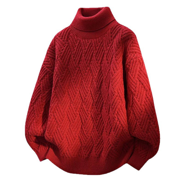Women Oversized Turtleneck Sweater with Structured Cable Knit Pattern Lune London