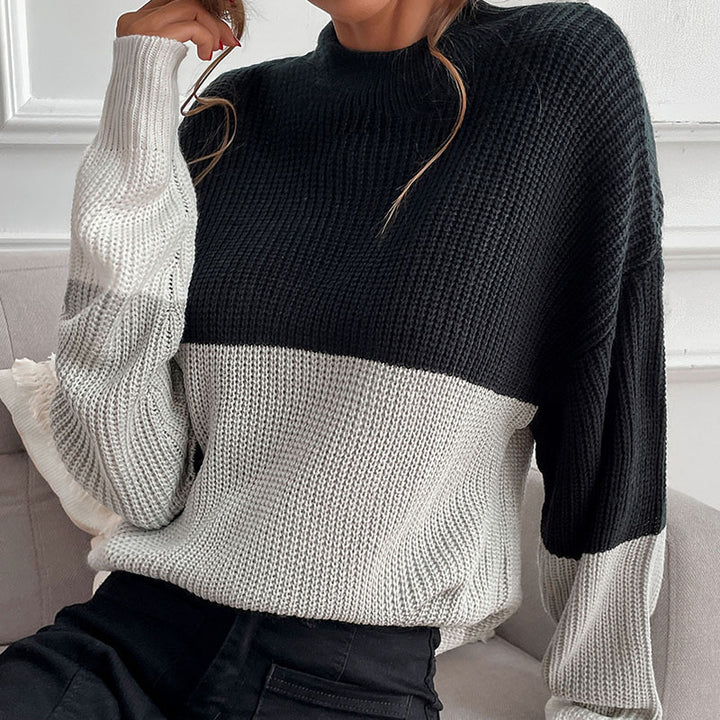 Thick knitted sweater for women with an innovative color block design Lune London