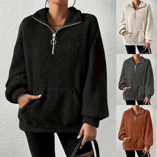 Cozy fleece sweater for women with half-zip and side pockets Amarae
