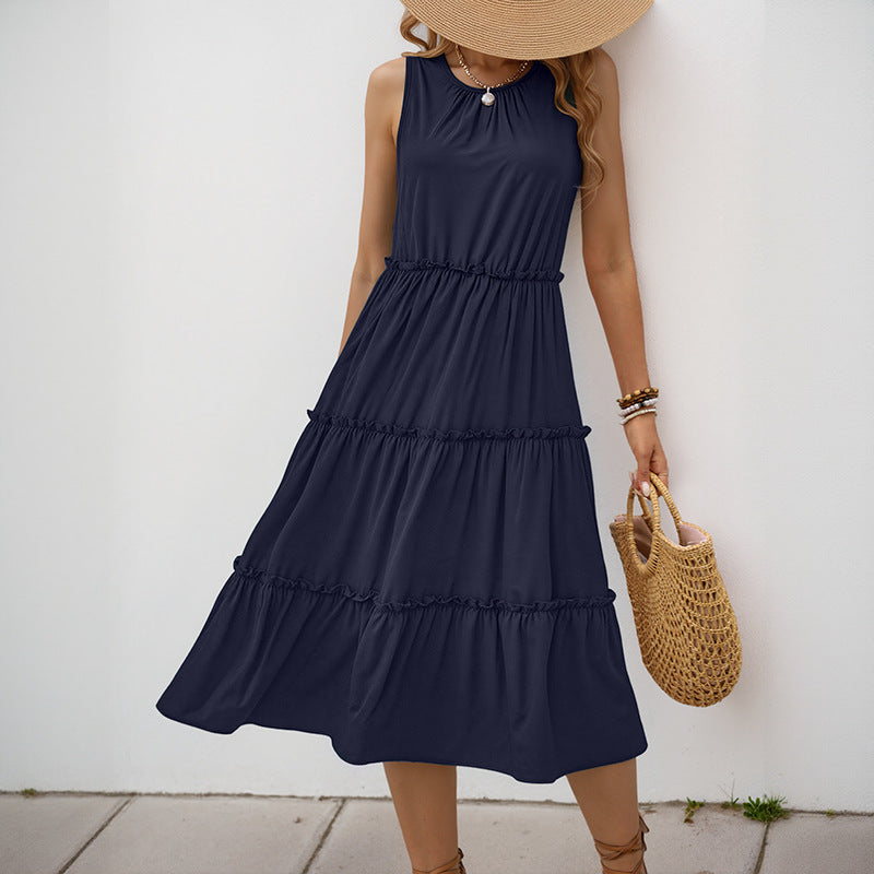 Lune London sleeveless ruffle midi dress for women