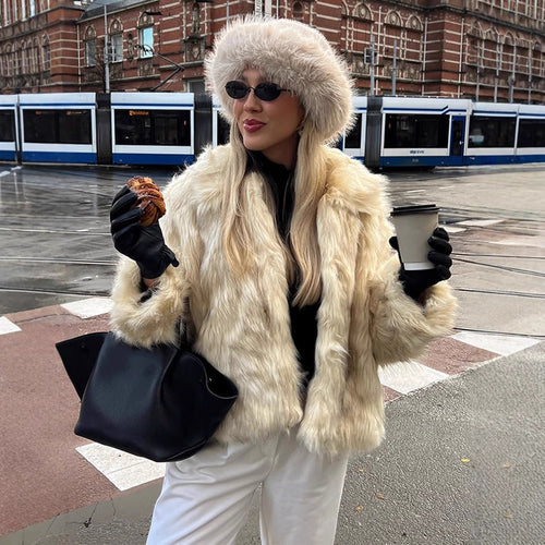 Women's Short Cut Boxy Faux Fur Coat with Long Pile Structure Amarae