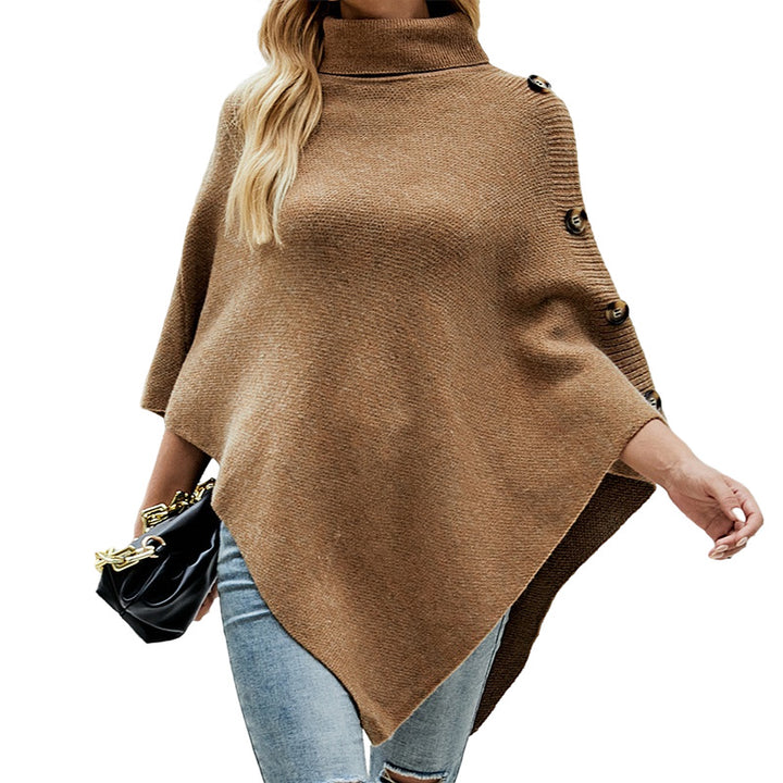 Ladies oversized poncho with high collar and decorative button details Lune London