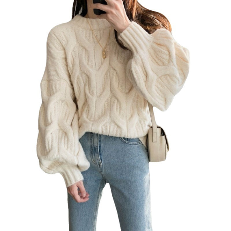 Sweater en tricot épais pour femmes avec une structure de motif en câble élégant et une coupe décontractée Chic & Stil