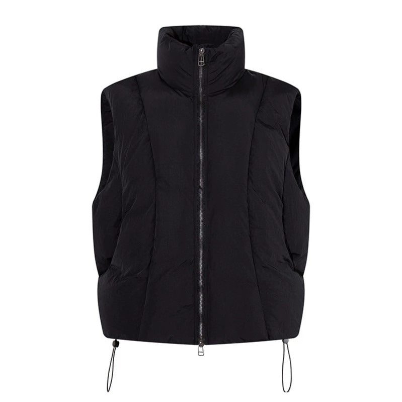 Women's padded quilted vest with high stand-up collar, two-way zipper and drawstring Amarae