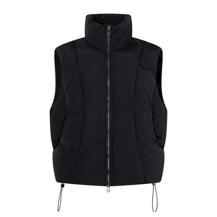 Women's padded quilted vest with high stand-up collar, two-way zipper and drawstring Amarae