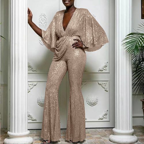 Women Glamorous Jumpsuit with Sparkling Sequins and Wide Leg Amarae
