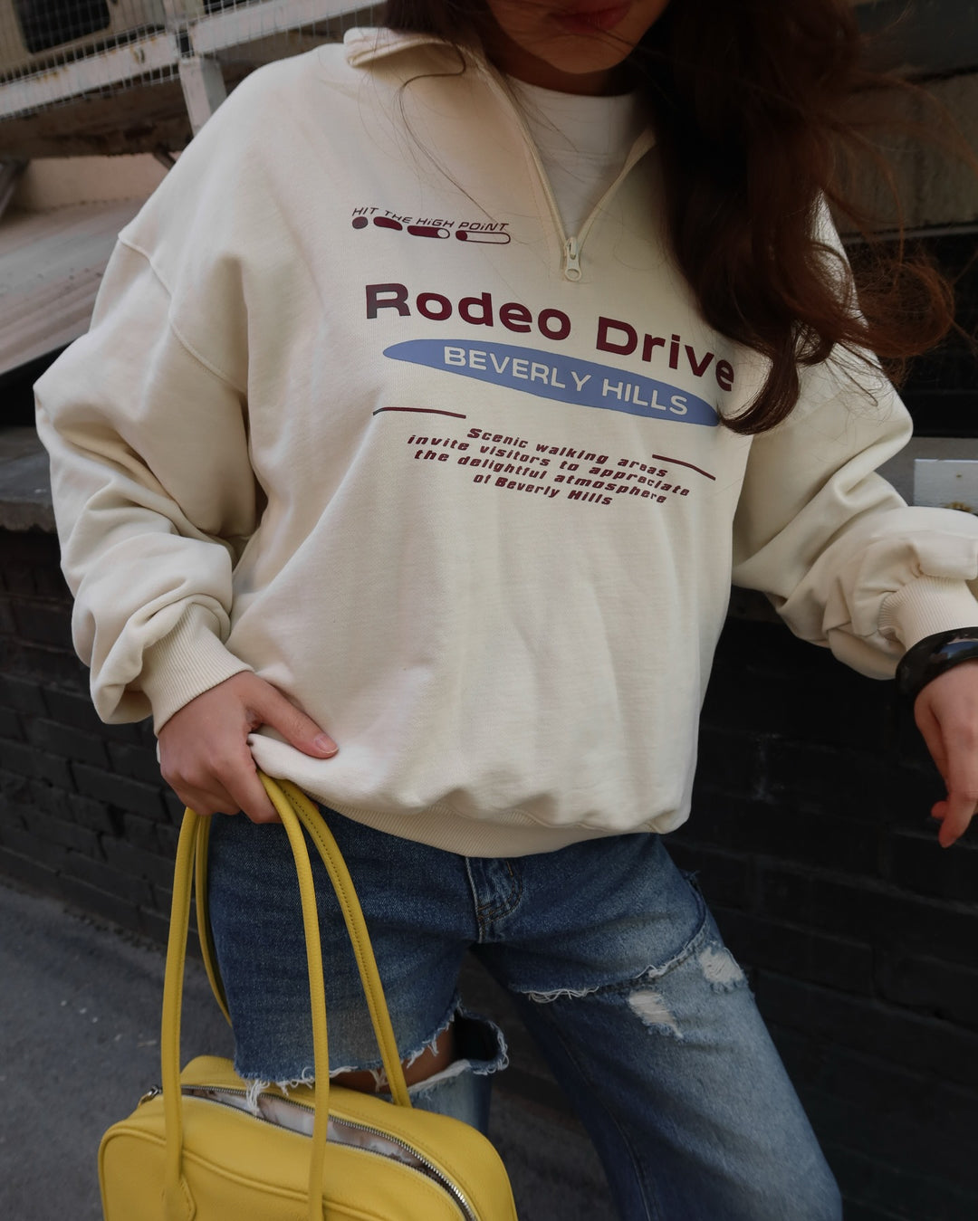Women's sweatshirt with high collar and trendy print Lune London