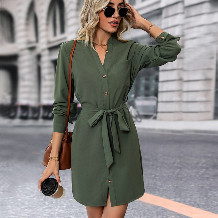 Shirt dress for ladies with a belted waist and stylish buttoning Lune London