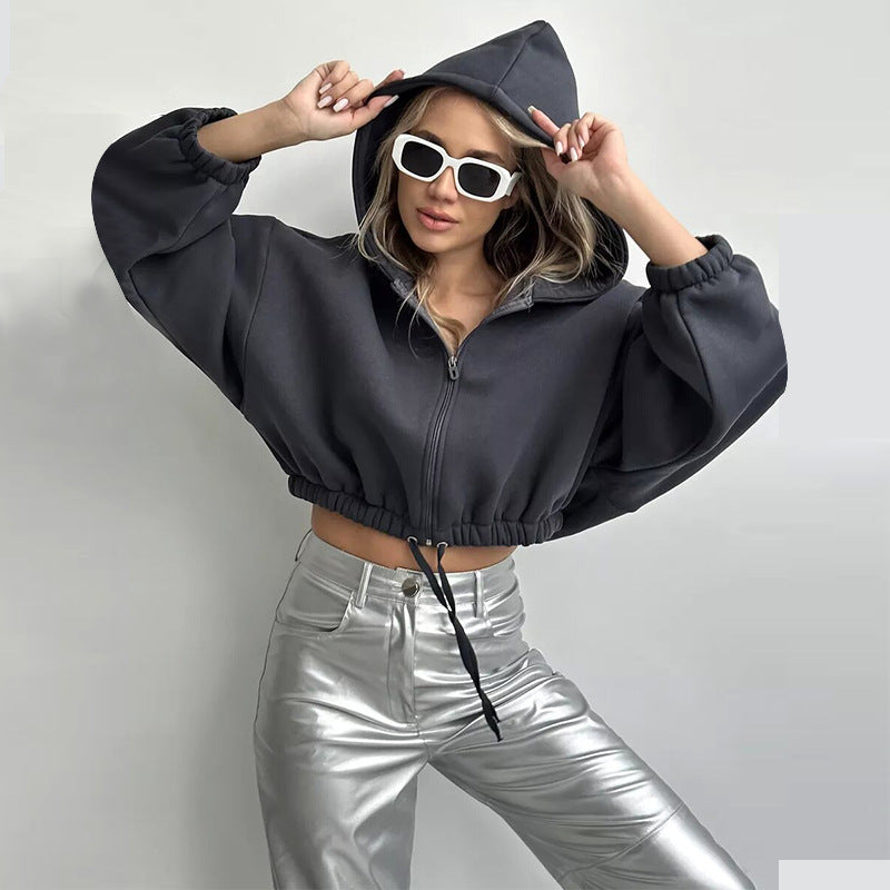 Ladies short zip hoodie with adjustable waist Lune London