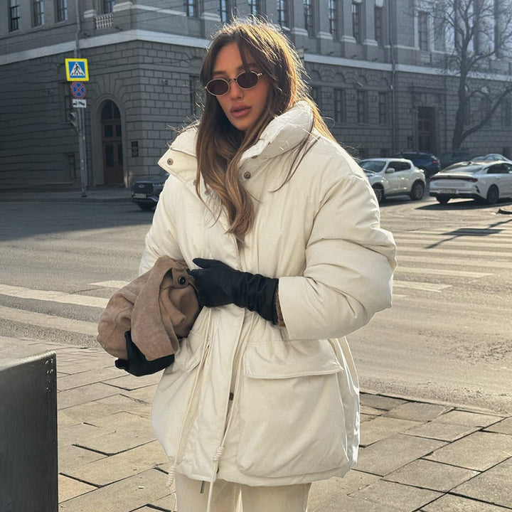 Ladies Oversized Casual Down Jacket with Drawstring Waist Lune London