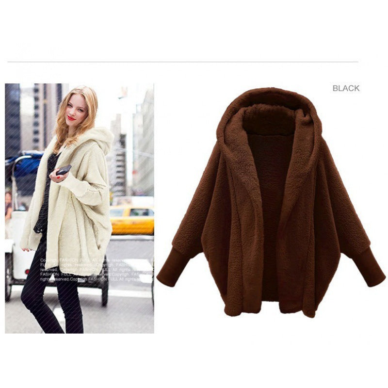 Women's Cozy Oversized Hoodie Cardigan made of Teddy Fleece with Bat Sleeves Amarae