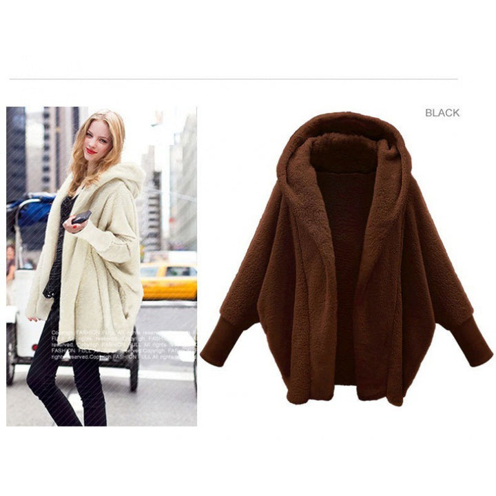 Women's Cozy Oversized Hoodie Cardigan made of Teddy Fleece with Bat Sleeves Amarae