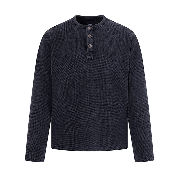 Men's Waffle Knit Henley Shirt with Button Placket and Casual Regular Fit Amarae
