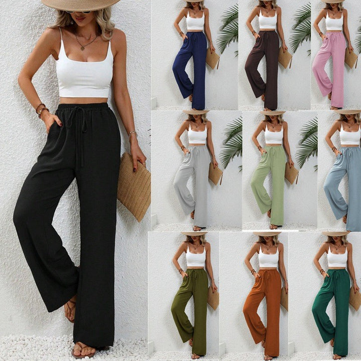 Women's Light Palazzo Pants with Elastic Waistband, Drawstring, and Side Pockets Amarae