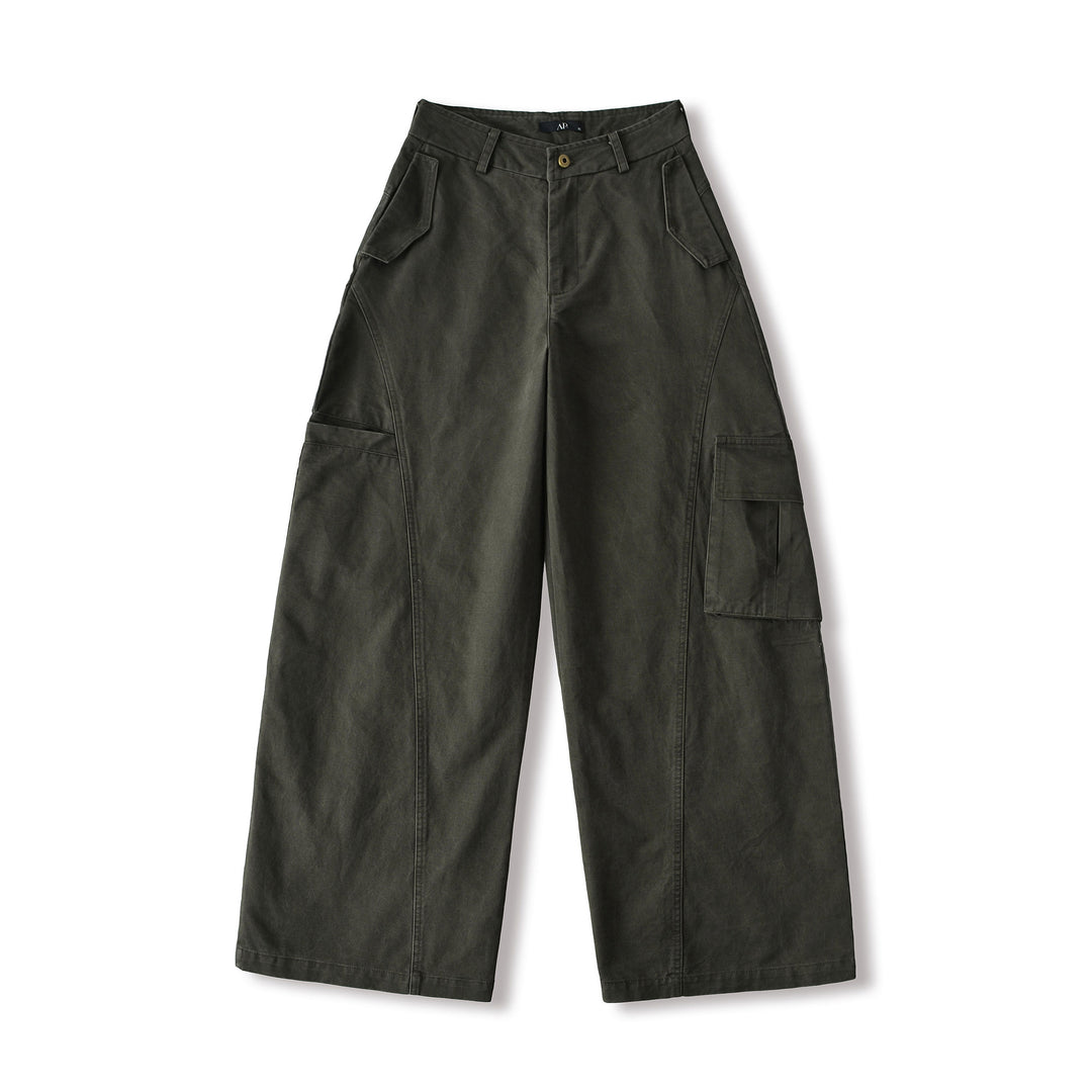 Women's Cropped Cargo Pants with High Waist, Wide Leg, and Flap Pockets Amarae