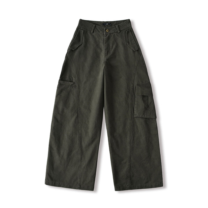 Women's Cropped Cargo Pants with High Waist, Wide Leg, and Flap Pockets Amarae