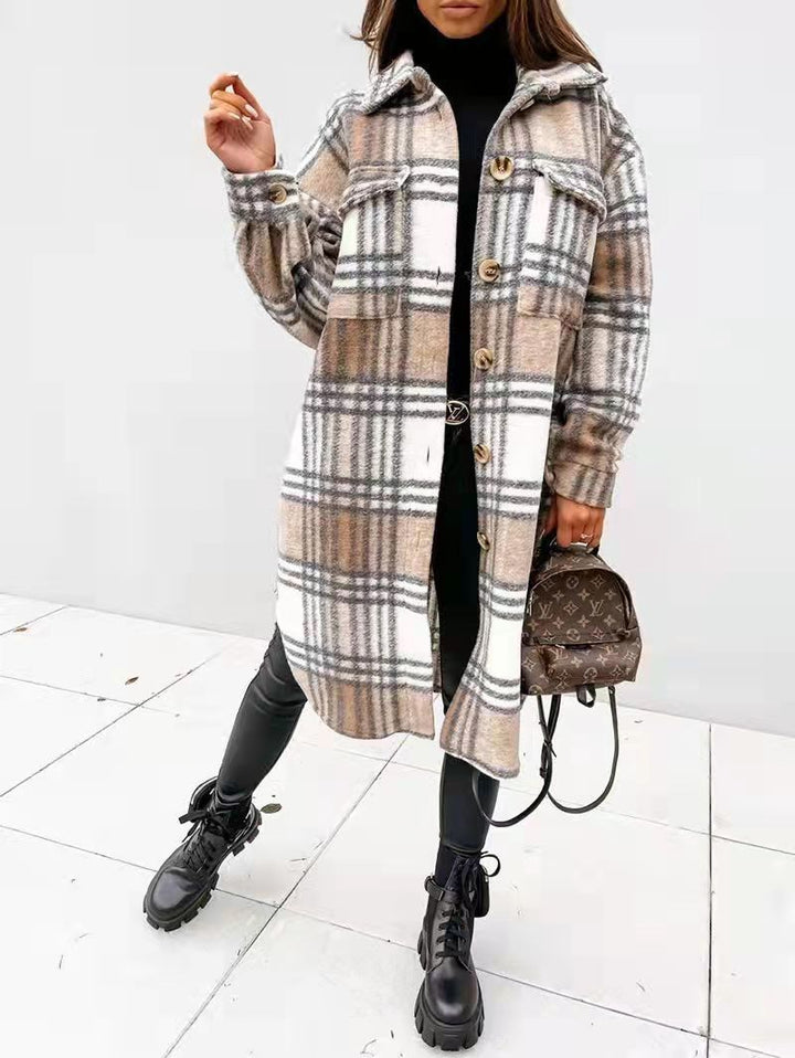 Women Oversized Checkered Shirt-Coat with Practical Pockets Amarae
