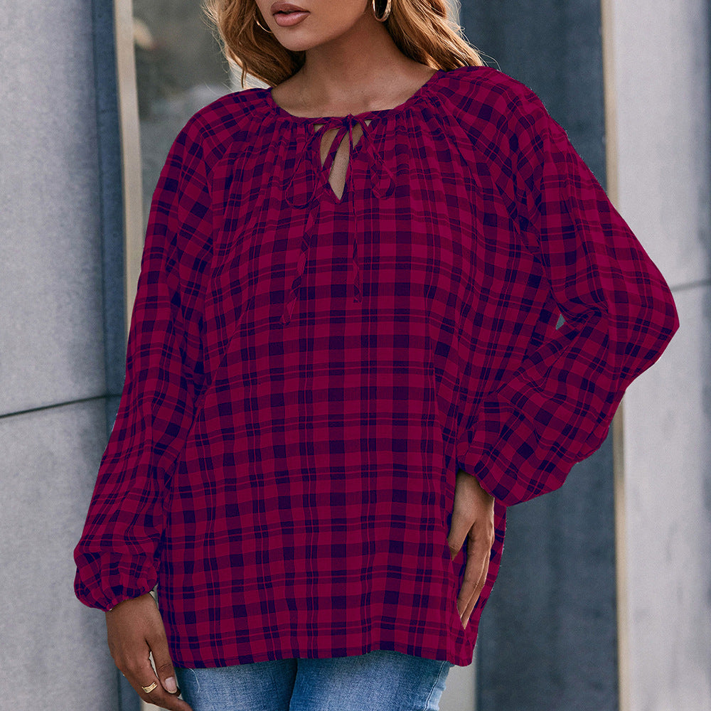 Shirt for women with check pattern and bow detail Lune London