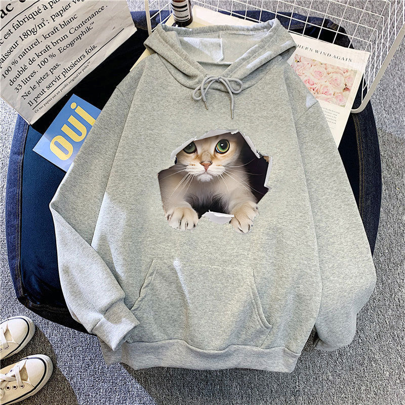 Women's hoodie with creative cat design Chic & Stil 1772612757